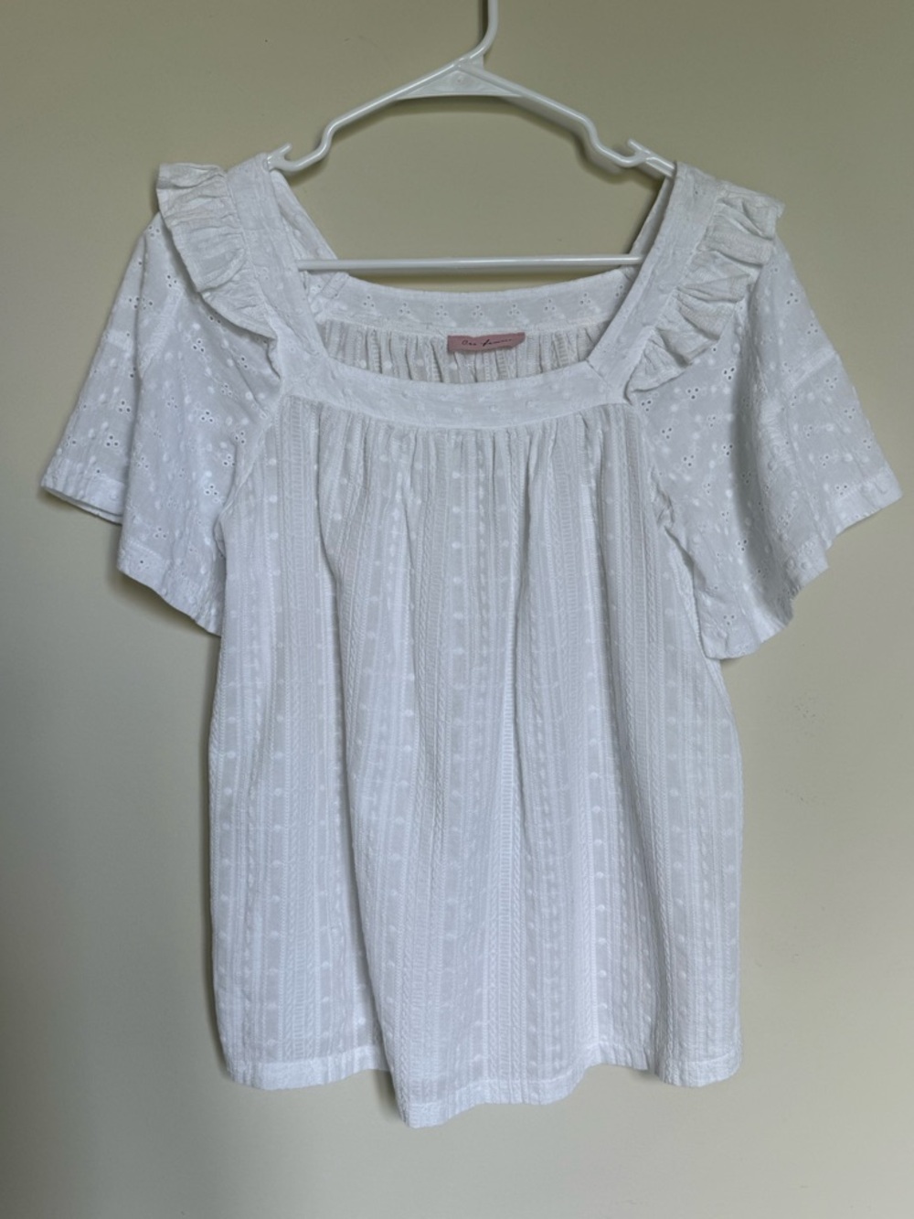 Ces Femme White Eyelet Ruffle Square-Neck Blouse s/m